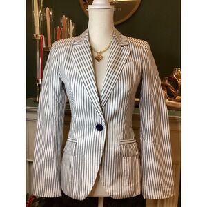 ZARA BASIC Women's Navy White Pinstripe Blazer Jacket Size XS